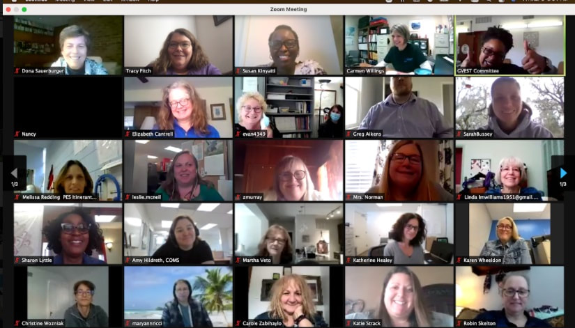 A five by five grid view from Zoom conference call
