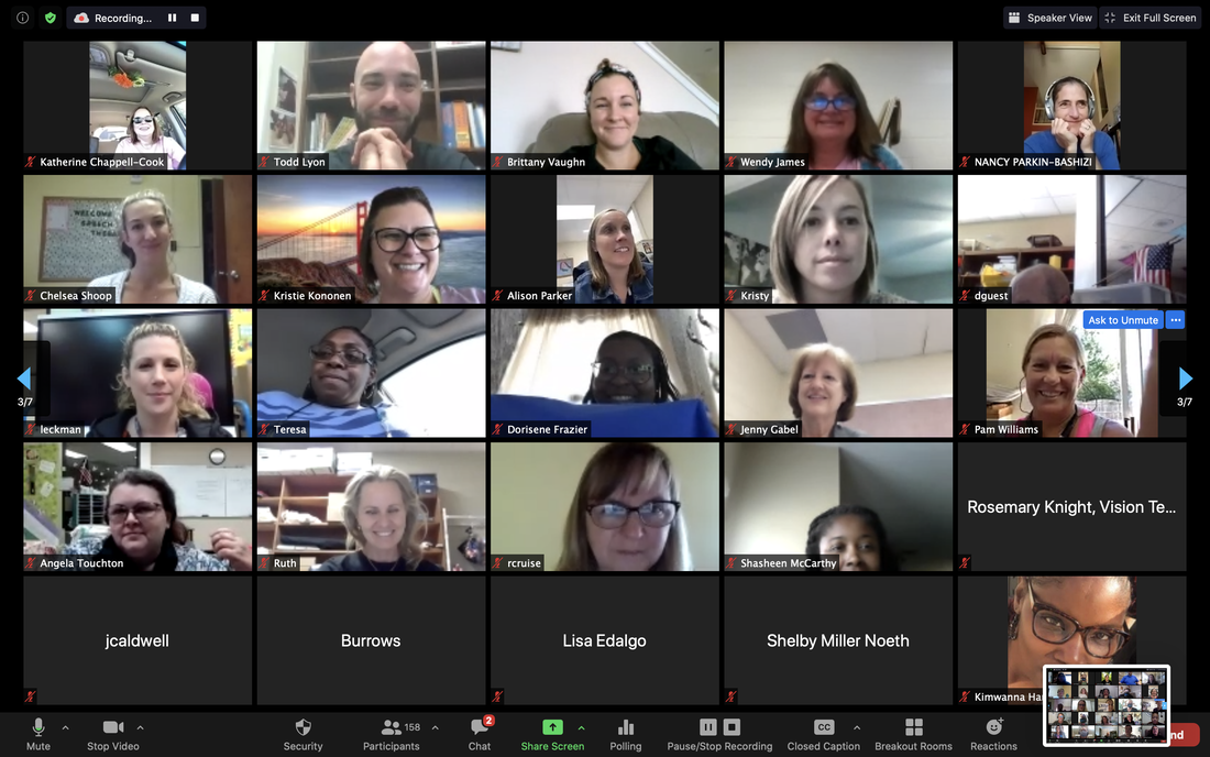A five by five grid view from Zoom conference call